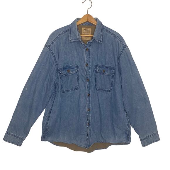 Vintage Arrow Blue Jeans Fleece Lined Chore Jacket Mens Buttons Large Western - Picture 1 of 16